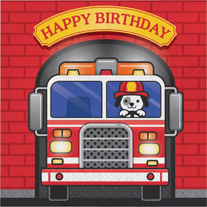 Bulk Pack of 32 Fire Truck Birthday Napkins