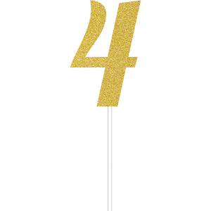 Bulk Pack of 2 Gold Glitter #4 Cake Topper