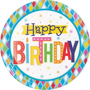 Bulk Pack of 16 Bright Birthday Paper Plates