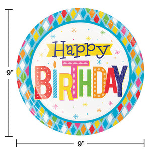 Bulk Pack of 16 Bright Birthday Paper Plates