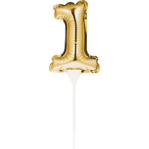 Bulk Pack of 2 1 Gold Number Balloon Cake Topper