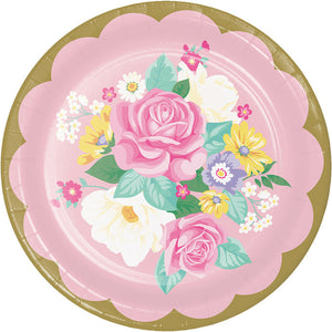 Bulk Pack of 16 Floral Tea Party Paper Plates