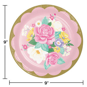 Bulk Pack of 16 Floral Tea Party Paper Plates