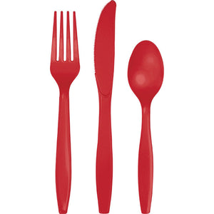 Bulk Pack of 48 Classic Red Assorted Plastic Cutlery