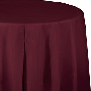 Bulk Pack of 2 Burgundy Round Plastic Tablecover, 82"