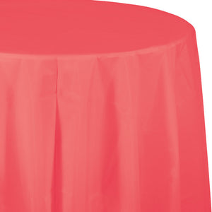 Bulk Pack of 2 Coral Round Plastic Tablecover, 82"