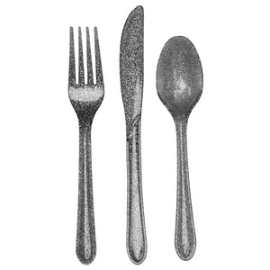 Bulk Pack of 48 Glitz Silver Plastic Cutlery Set