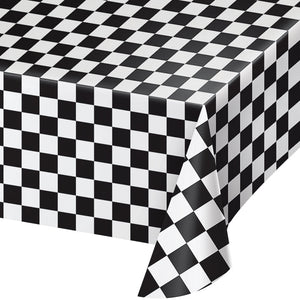 Bulk Pack of 2 Black Check Tablecover Plastic 54" X 108"