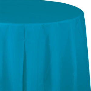 Bulk Pack of 2 Turquoise Round Plastic Tablecover, 82"