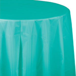 Bulk Pack of 2 Teal Lagoon Round Plastic Tablecover, 82"