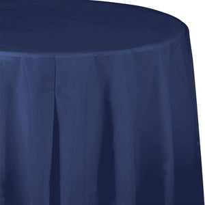 Bulk Pack of 2 Navy Round PlasticTablecover 82"