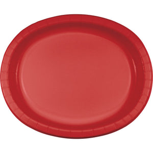 Bulk Pack of 16 Classic Red Paper Oval Platter 10" X 12"