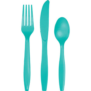 Bulk Pack of 48 Teal Lagoon Plastic Cutlery Set