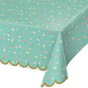 Bulk Pack of 2 Floral Tea Party Plastic Tablecover, 54" X 102"