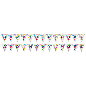 Bulk Pack of 2 Rainbow Foil Birthday 2-Sided Pennant Banner