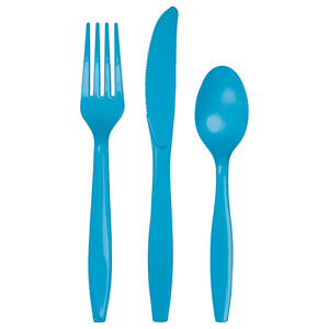 Bulk Pack of 48 Turquoise Blue Assorted Plastic Cutlery