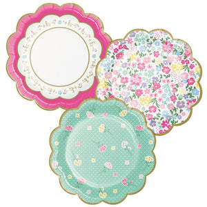 Bulk Pack of 16 Floral Tea Party Scalloped Plate 7" Assorted Florals