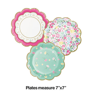 Bulk Pack of 16 Floral Tea Party Scalloped Plate 7" Assorted Florals