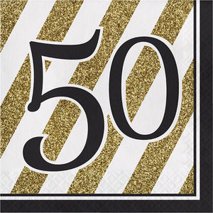 Bulk Pack of 32 Black & Gold 50th Birthday Napkins