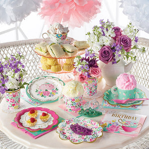 Bulk Pack of 16 Floral Tea Party Paper Plates