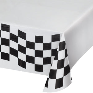 Bulk Pack of 2 Black & White Check Paper Table Cover, 54" X 102"