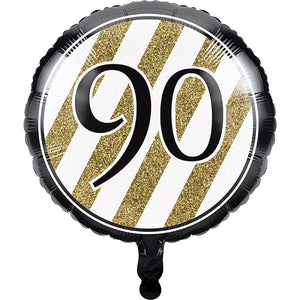 Bulk Pack of 2 Black & Gold "90" Metallic Balloon 18"