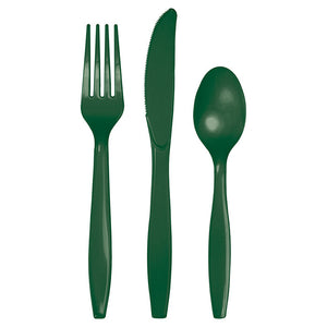 Bulk Pack of 48 Hunter Green Assorted Plastic Cutlery