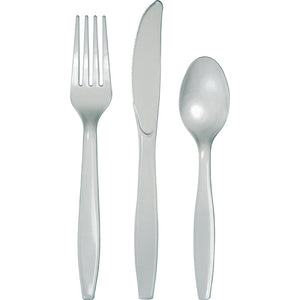 Bulk Pack of 54 Shimmering Silver Assorted Plastic Cutlery