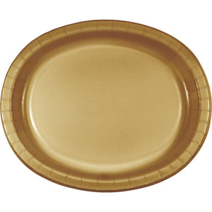 Bulk Pack of 16 Glittering Gold Paper Oval Platter 10" X 12"