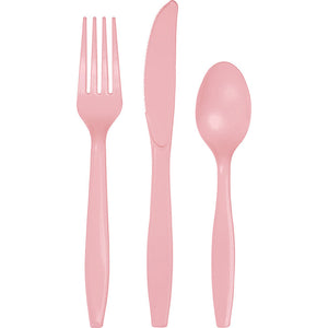 Bulk Pack of 54 Classic Pink Assorted Plastic Cutlery