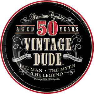 Bulk Pack of 16 Vintage Dude 50th Birthday Paper Dessert Plates