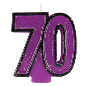 Bulk Pack of 2 70th Birthday Glitter Candle