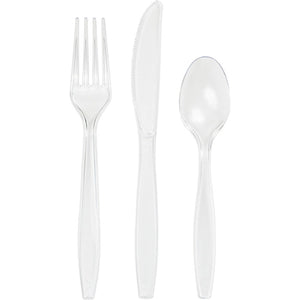 Bulk Pack of 54 Clear Assorted Plastic Cutlery Clear