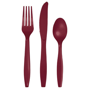 Bulk Pack of 48 Burgundy Red Assorted Plastic Cutlery