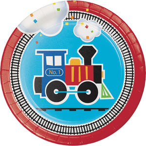 Bulk Pack of 24 All Aboard Train Paper Dessert Plates