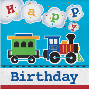 Bulk Pack of 32 All Aboard Train Birthday Napkins