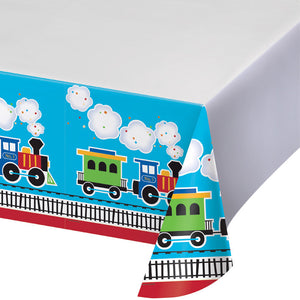 Bulk Pack of 2 All Aboard Train Plastic Tablecover Border, 54" X 102"