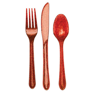 Bulk Pack of 48 Glitz Red Plastic Cutlery Set