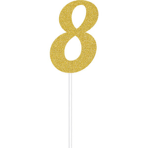 Bulk Pack of 2 Gold Glitter #8 Cake Topper