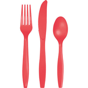 Bulk Pack of 48 Coral Assorted Plastic Cutlery