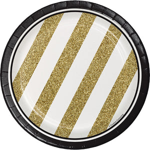 Bulk Pack of 24 Black & Gold Paper Dessert Plates