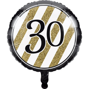 Bulk Pack of 2 Black & Gold "30" Metallic Balloon 18"