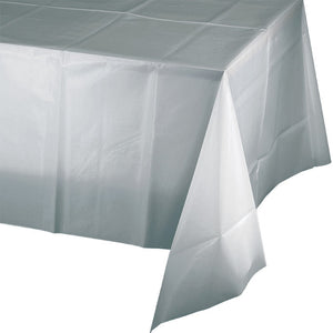 Bulk Pack of 2 Shimmering Silver Tablecover Plastic 54" X 108"