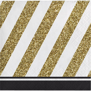 Bulk Pack of 48 Black & Gold Beverage Napkin, 3 Ply