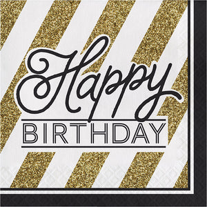 Bulk Pack of 32 Black & Gold Birthday Napkins