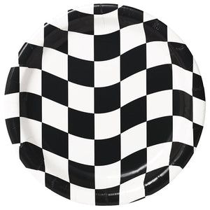 Bulk Pack of 24 Black & White Check Paper Dessert Plates