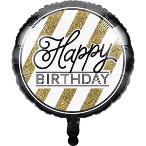 Bulk Pack of 2 Black & Gold Happy Birthday Metallic Balloon 18"