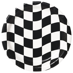 Bulk Pack of 16 Black & White Check Paper Plates