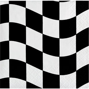 Bulk Pack of 54 Black & White Check Beverage Napkins