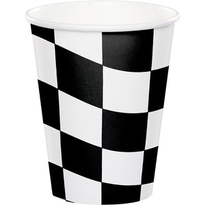 Bulk Pack of 16 Black & White Check Hot/Cold Paper Cups 9 Oz